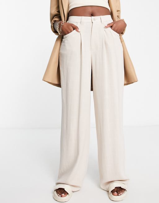 Pantalones dad color crema claro de mezcla de lino de ASOS DESIGN