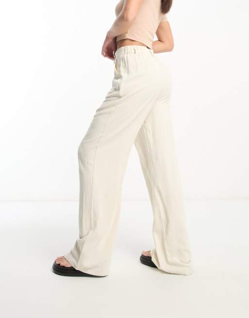 Pantalones dad color piedra de pernera ancha de mezcla de lino de ASOS DESIGN Tall , 2 de 4