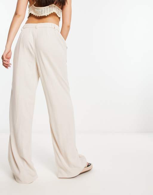 Pantalones dad color piedra de pernera ancha de mezcla de lino de ASOS DESIGN , 3 de 4