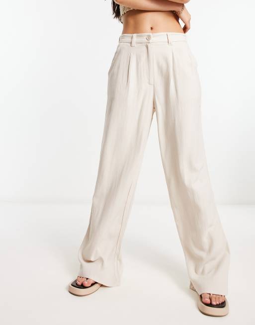 Pantalones dad color piedra de pernera ancha de mezcla de lino de ASOS DESIGN , 4 de 4