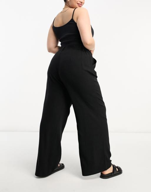 Pantalones dad negros de mezcla de lino de ASOS DESIGN Curve, 2 de 4