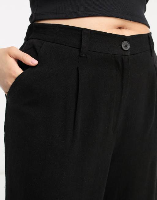 Pantalones dad negros de mezcla de lino de ASOS DESIGN Curve, 3 de 4