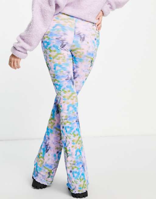 Pantalones de campana azules con estampado floral difuminado de Topshop (parte de un conjunto), 4 de 4
