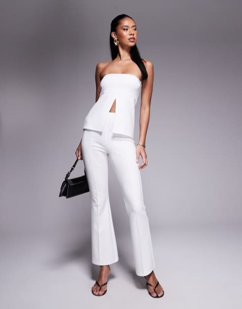 Pantalones de campana blanco marfil de punto roma de ASOS DESIGN (parte de un conjunto) - view 1