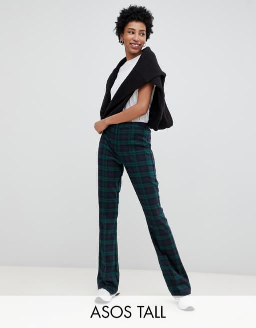 Pantalones de campana de corte slim a cuadros nightwatch de ASOS DESIGN Tall