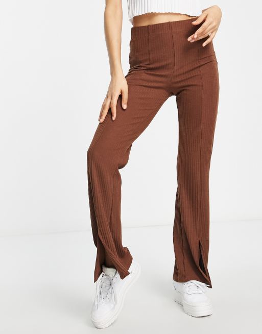 Pantalones de campana marrones con abertura en los bajos de Pieces Petite, 4 de 4