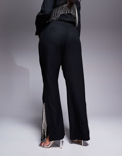 Pantalones de campana negros con flecos de strass de ASOS LUXE