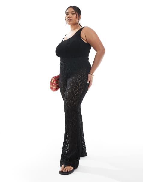Pantalones de campana negros de encaje de ONLY Curve - view 1