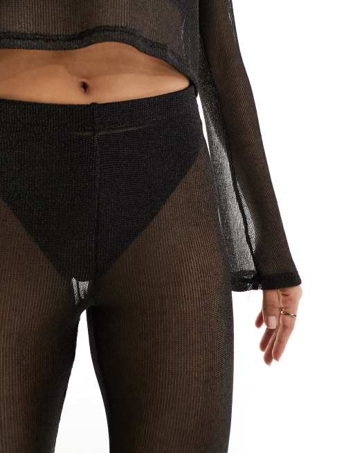 Pantalones de campana negros de punto estilo cota de malla de ASOS DESIGN (parte de un conjunto), 3 de 5