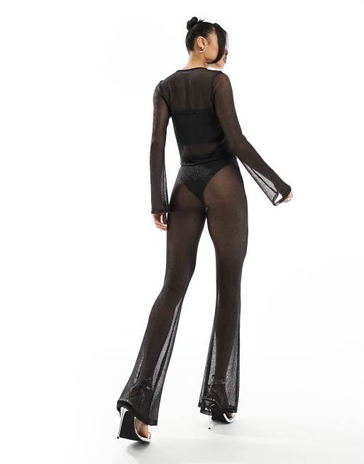 Pantalones de campana negros de punto estilo cota de malla de ASOS DESIGN (parte de un conjunto), 4 de 5