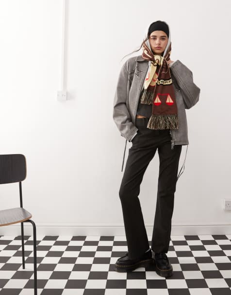 Pantalones de campana negros de talle bajo con raya diplomática de COLLUSION - view 1