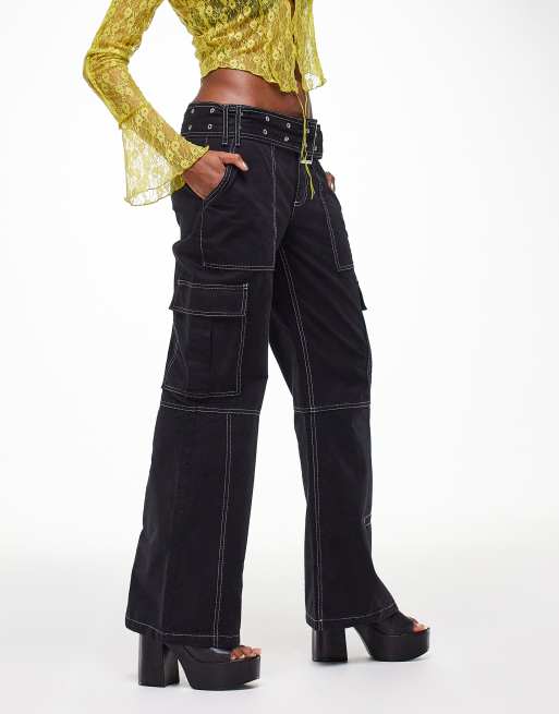 Pantalones de negros estilo con cinturón y pespuntes en contraste de ASOS DESIGN ASOS