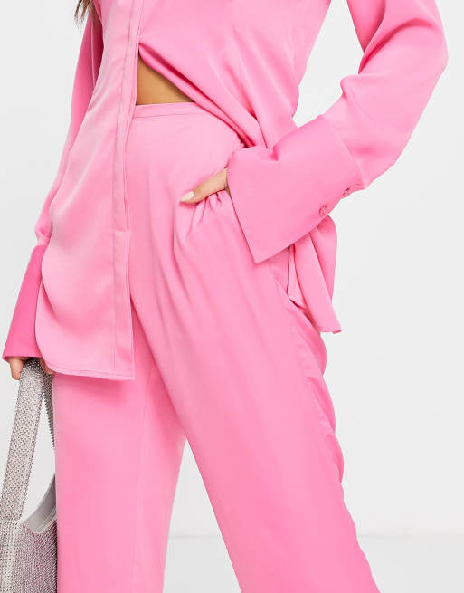 Pantalones de campana rosas sin cierres de satén de ASOS DESIGN (parte de un conjunto) , 3 de 4