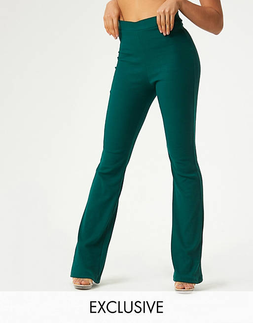 Pantalones de campana verdes esmeralda de pernera ancha exclusivos de Outrageous Fortune