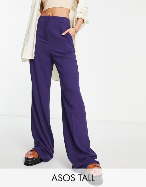 Pantalones de campana violetas de pernera ancha y corte holgado de lino de ASOS DESIGN Tall