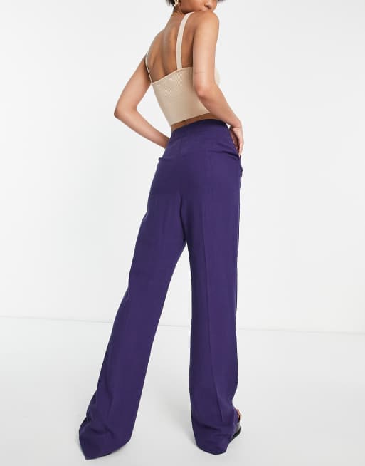 Pantalones de campana violetas de pernera ancha y corte holgado de lino de ASOS DESIGN Tall, 3 de 4
