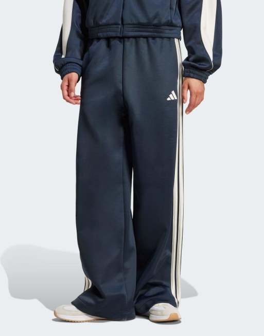 Pantalones de chándal azul tinta aurora y blanco hueso con 3 rayas Stadium de adidas Performance
