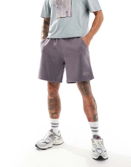 Pantalones de chándal cortos gris medio holgados con logo pequeño de Abercrombie & Fitch