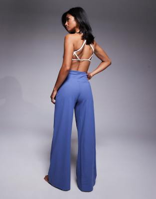 Pantalones de danza azul porcelana de pernera ancha y talle alto de tejido suave Icon de 4505 Petite - view 1