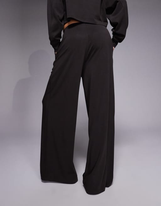 Pantalones de danza marrón moca de pernera ancha con parte delantera lisa de mezcla de modal ultrasuave de 4505, 3 de 5