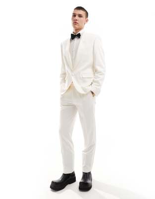 Pantalones de esmoquin color crema de corte slim de ASOS DESIGN