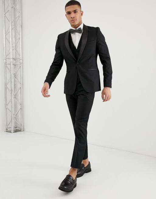 Pantalones de esmoquin de corte slim con solapa de pico de satén de French Connection