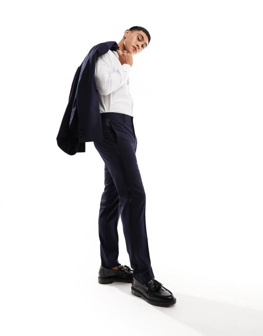 Pantalones de esmoquin de corte slim en azul marino de ASOS DESIGN