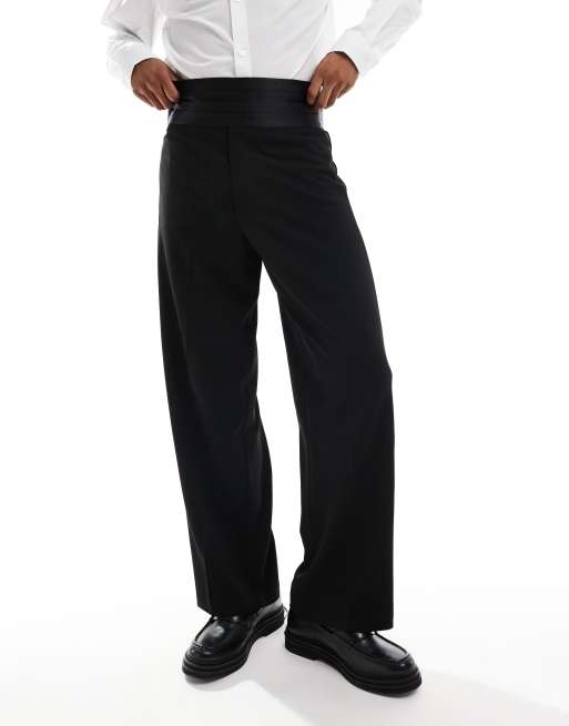 Pantalones de esmoquin negro de pernera ancha con cinturilla estilo fajin de ASOS DESIGN ASOS