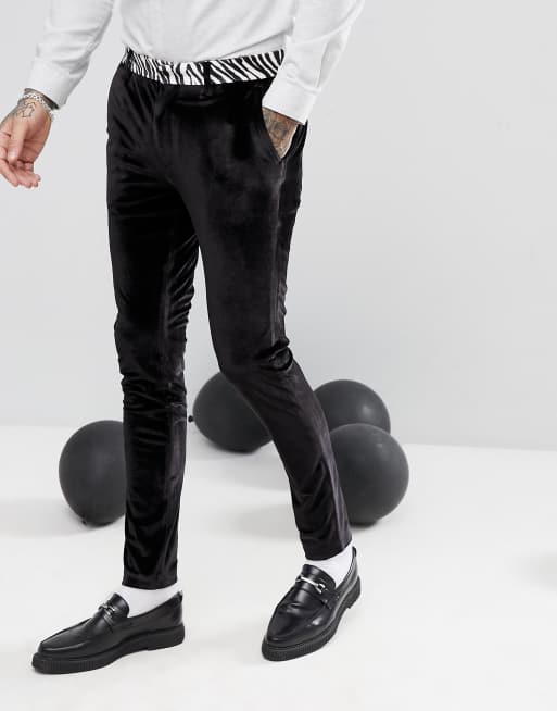 Esmoquin de corte muy ajustado en negro con diseño de terciopelo cebra de ASOS, 3 de 3