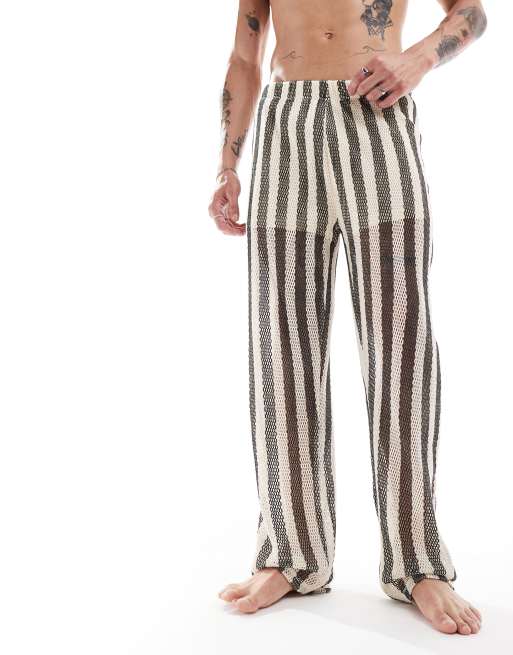 Pantalones de estar por casa a rayas color crema y negras de malla de ASOS DESIGN
