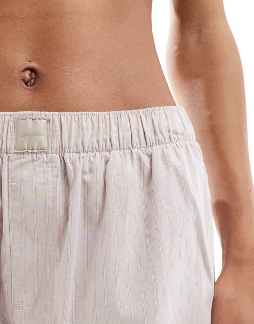 Pantalones de estar por casa a rayas de pernera ancha con cinturilla del logo de algodón de Calvin Klein, 3 de 4
