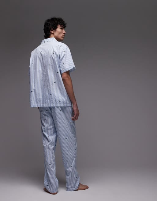 Pantalones de estar por casa azul claro con estampado integral de cocodrilos de Lacoste, 4 de 5