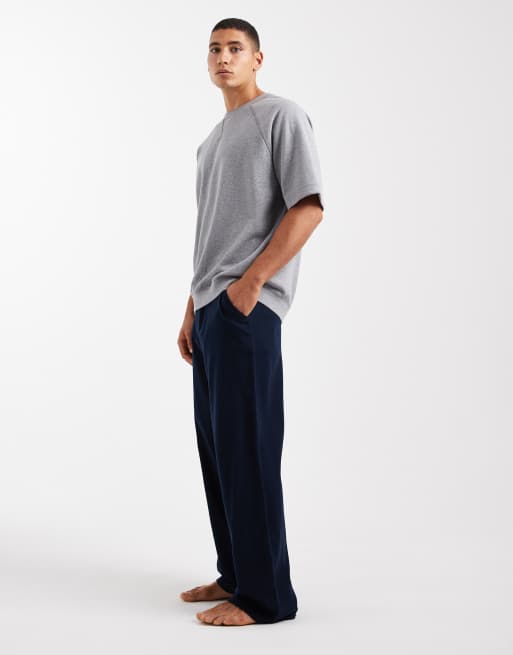 Pantalones de estar por casa azul marino de algodón cepillado de ASOS DESIGN, 4 de 4