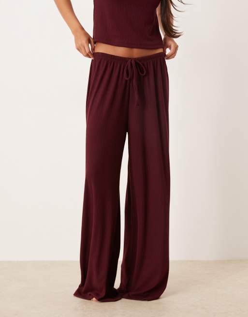 Pantalones de estar por casa burdeos de pernera ancha de canalé Mix & Match de ASOS DESIGN, 2 de 4
