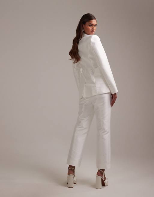 Pantalones de novia blanco marfil de corte sartorial cigarette de ASOS DESIGN, 4 de 5
