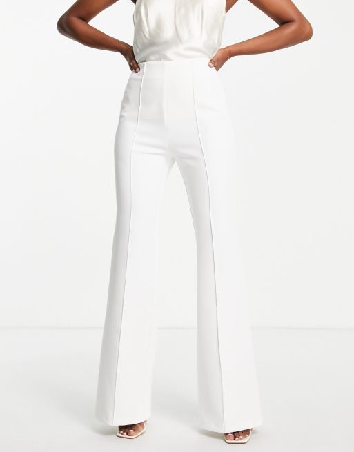 Pantalones de novia blancos de campana de línea sartorial de AQAQ