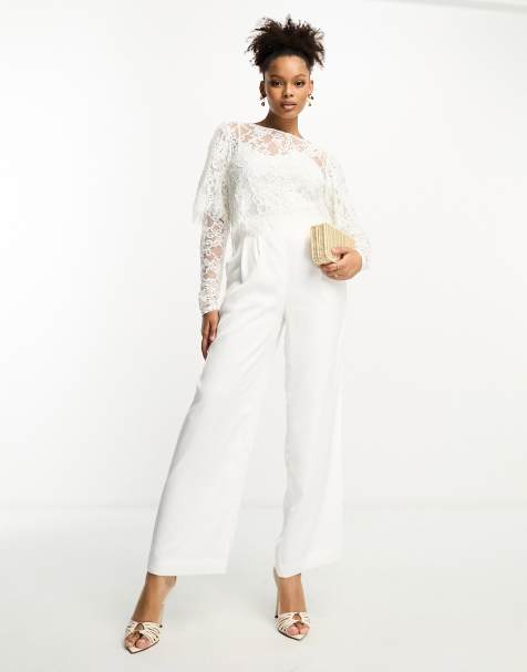 Pantalones de novia blancos de corte sartorial y pernera ancha de Vila - view 1