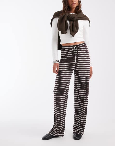 pantalones de pernera ancha con cintura anudada y raya chocolate - view 1