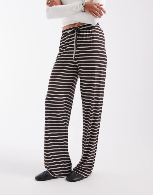 pantalones de pernera ancha con cintura anudada y raya chocolate, 2 de 5