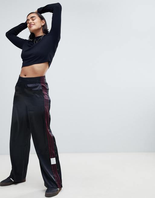 Pantalones De Pernera Ancha De Saten Con Botones De Presion En