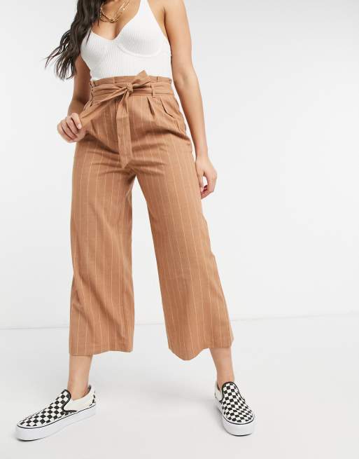 Pantalones de pernera ancha marrones a rayas de Oasis