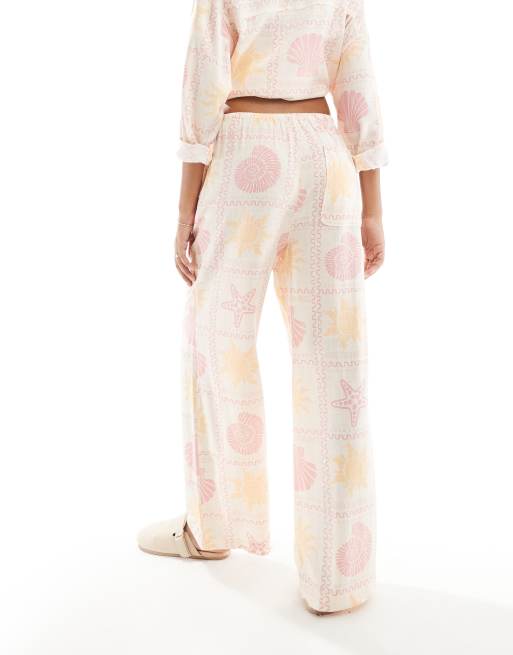 Pantalones de pernera ancha sin cierres con estampado de mosaico de mezcla de lino de ASOS DESIGN, 4 de 5