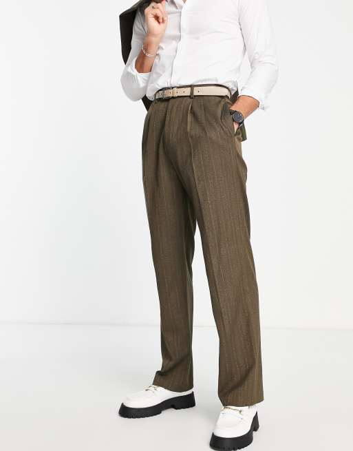 Pantalones de pernera ancha y talle alto a rayas marrones de ASOS DESIGN