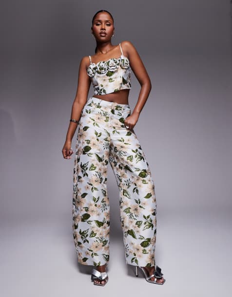 Pantalones de pernera barrel con estampado floral de jacquard de ASOS LUXE (parte de un conjunto) - view 1