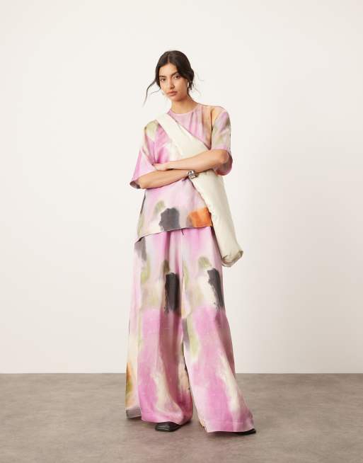 Pantalones de pernera muy ancha con cordón ajustable y estampado llamativo estilo acuarela de ASOS EDITION (parte de un conjunto)