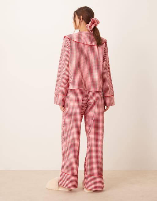 Pantalones de pijama a cuadros vichy rojos de pernera ancha de ASOS DESIGN (parte de un conjunto), 3 de 5