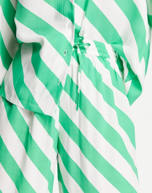 Pantalones de pijama a rayas blancas y verdes de modal Mix & Match de ASOS DESIGN, 3 de 4