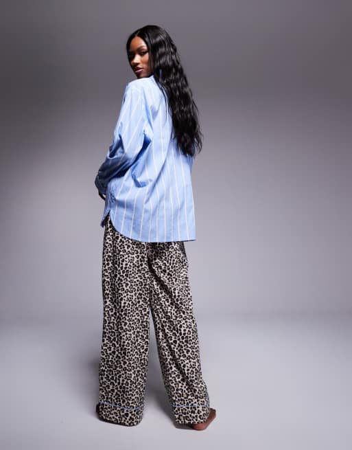 Pantalones de pijama a rayas con estampado de leopardo de tejido liso Mix & Match de ASOS DESIGN, 3 de 4