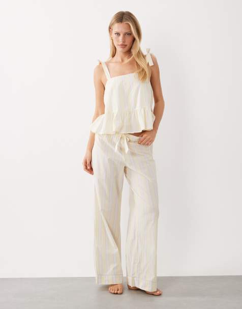 Pantalones de pijama amarillo pastel a rayas de popelina de Gina Tricot - view 1