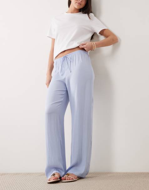 Pantalones de pijama azul violeta de pernera ancha con acabado lavado de satén de Cotton On - view 1